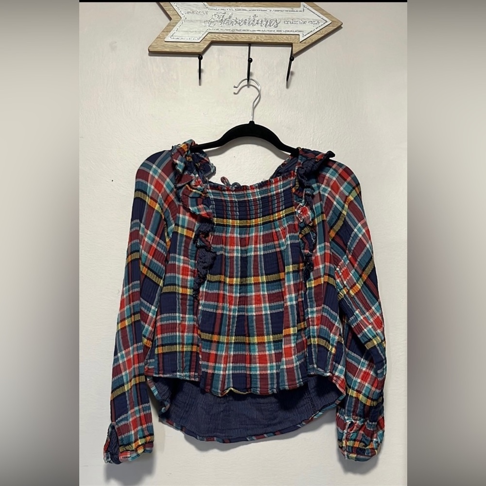 We the Free - Plaid Ruffle Blouse (small)